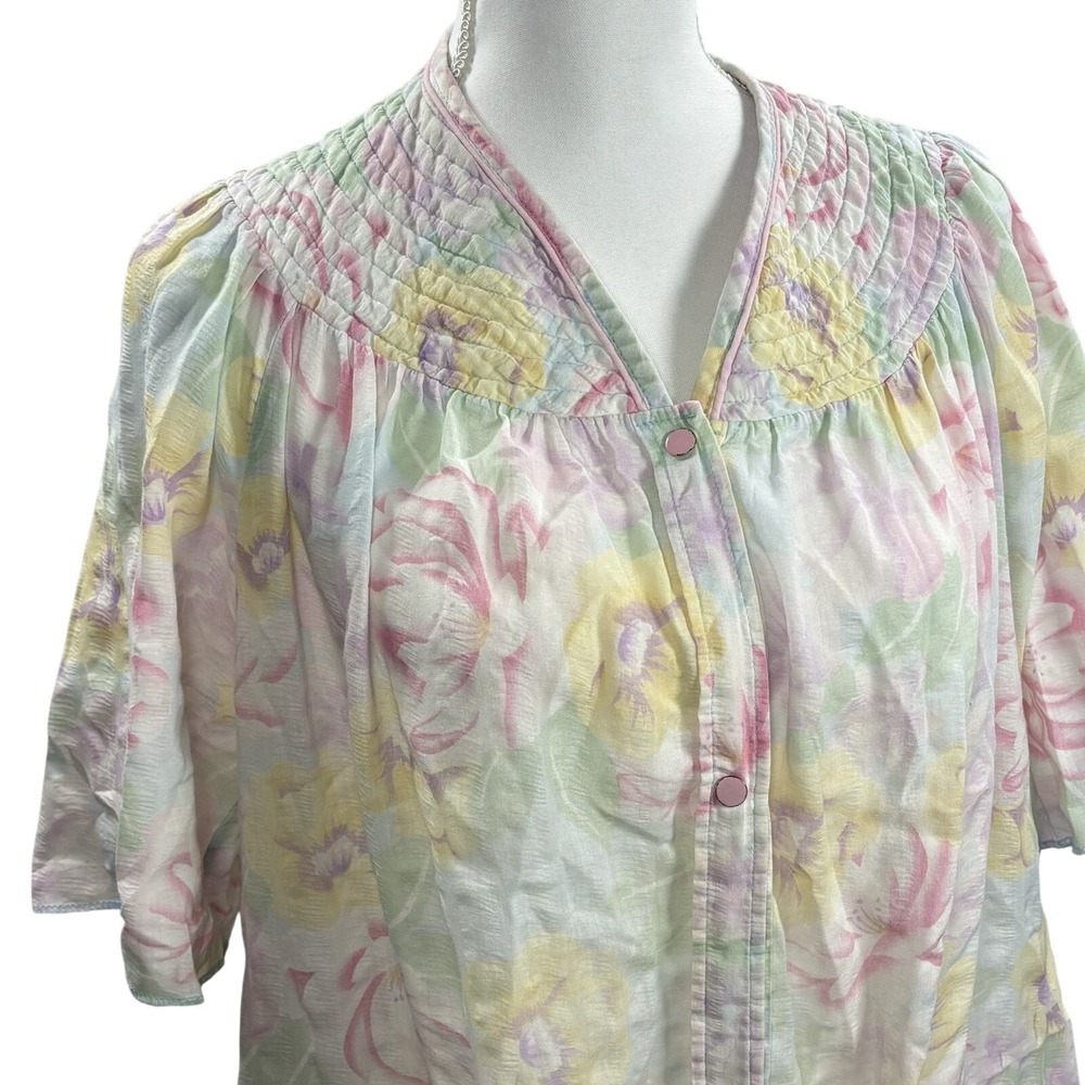 VTG 1960s Smart Time Floral Housecoat Dress Pastel Snap Front Long Nightgown M L